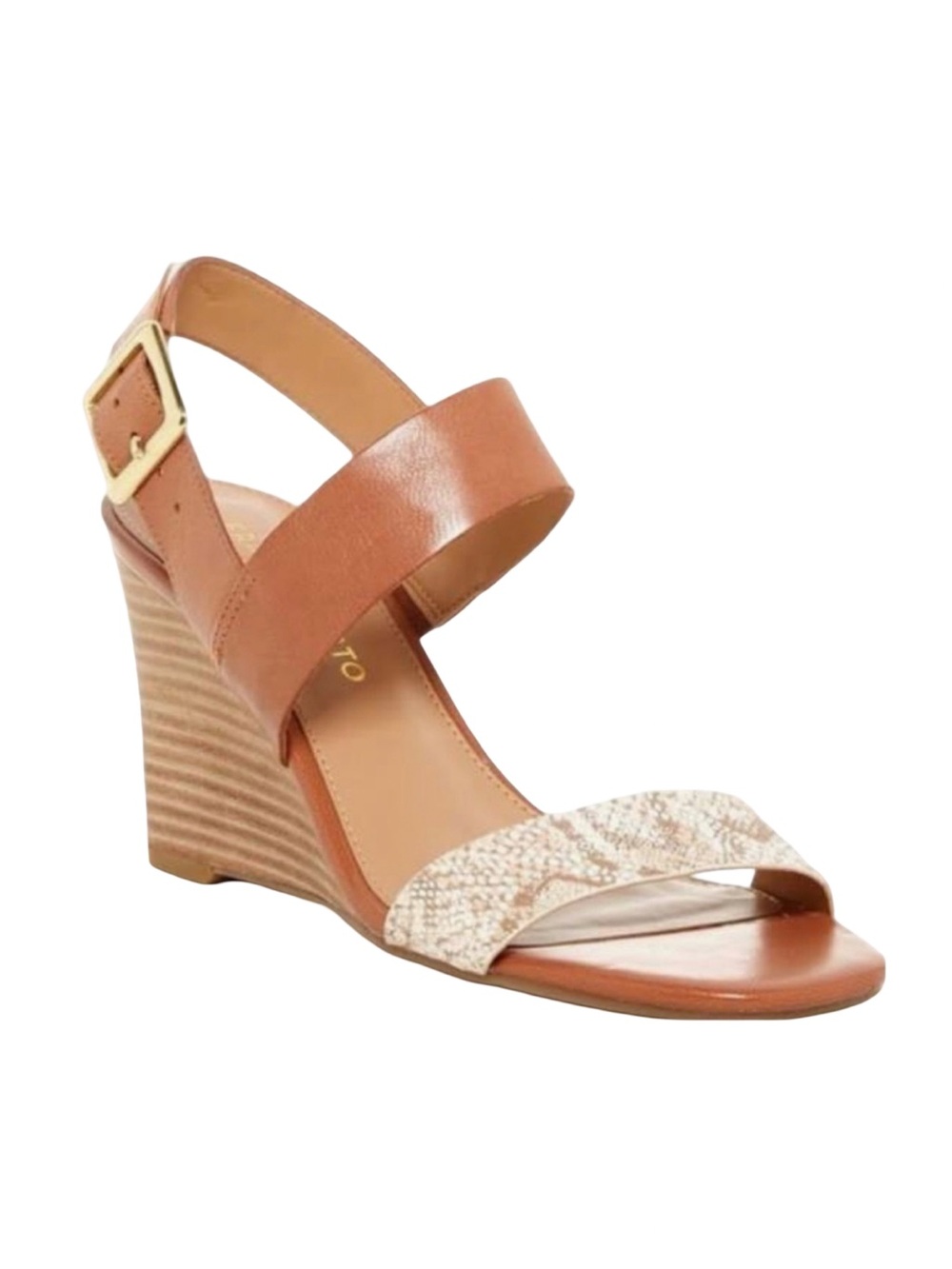 🤎▫️ Franco Sarto Tan and Natural Wedge Sandals with Animal Print Strap NWOT ▫️🤎
